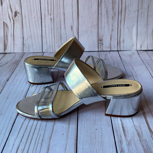 Authentic Zara Silver Slides/Mules - Picture 2 of 7